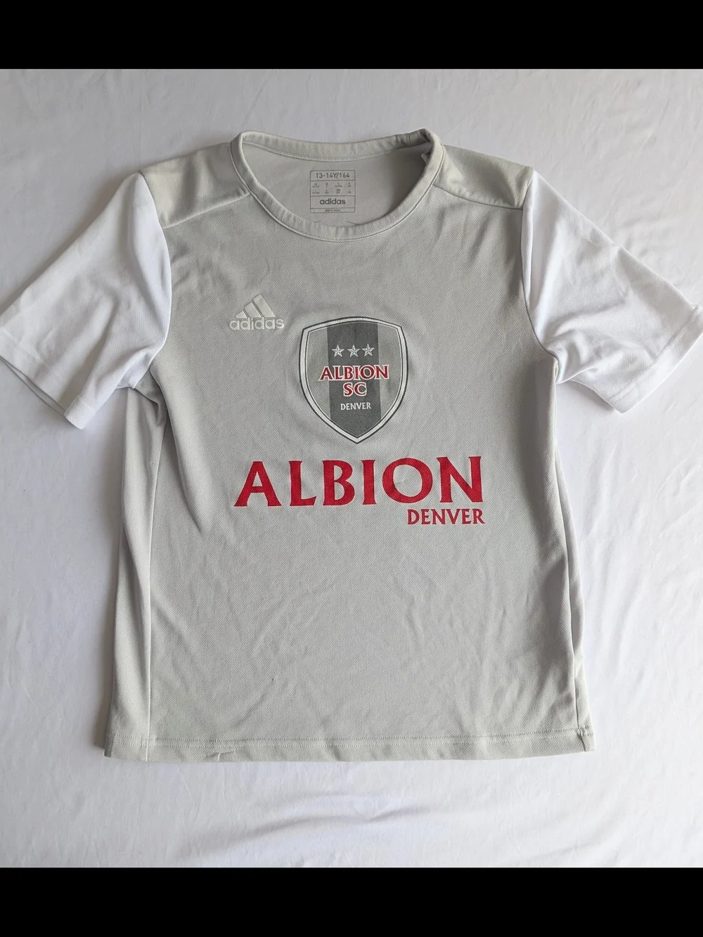 adidas Kids Albion Denver Gray & White Soccer Top 13/14yr